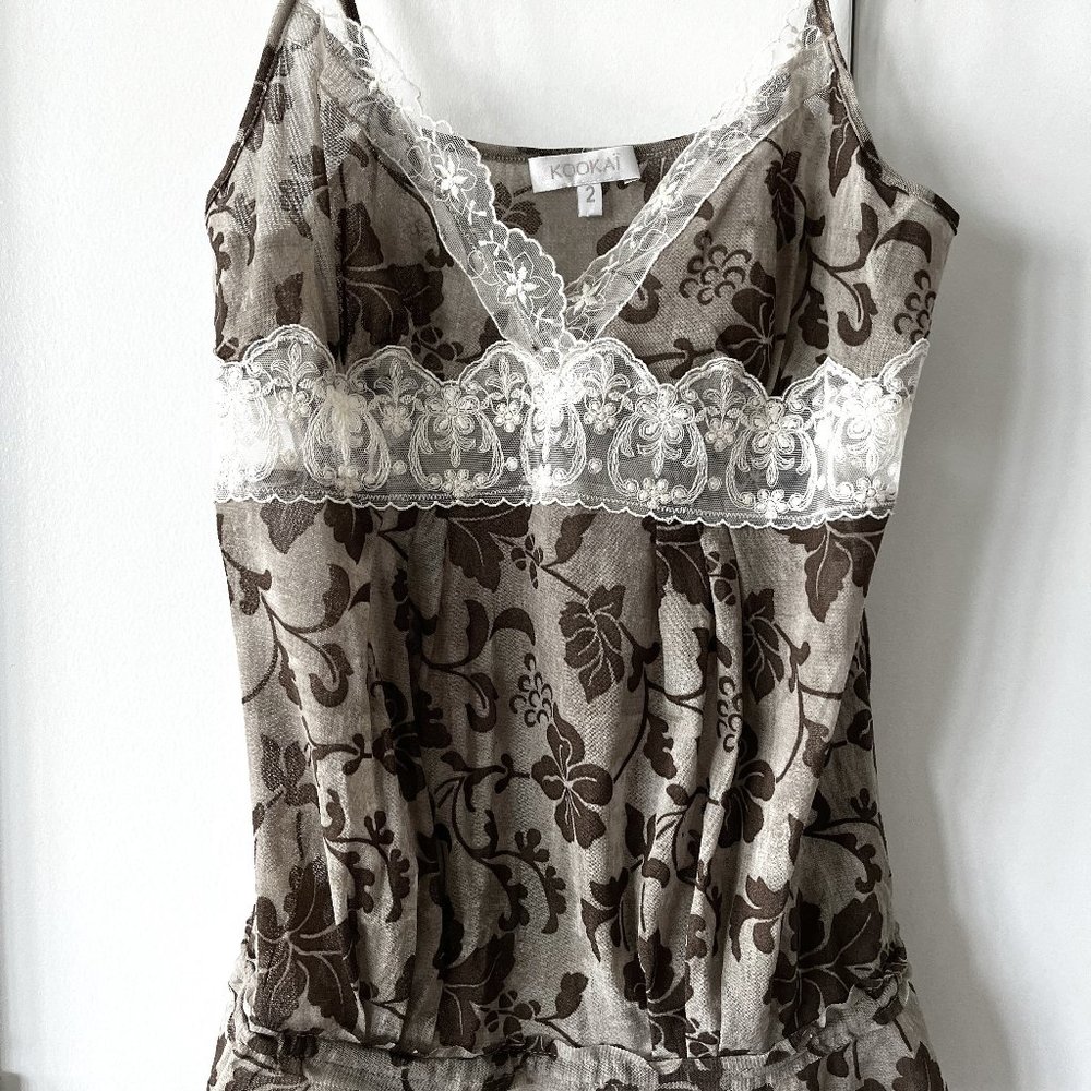 Kookai Floral Sheer & Lace Top